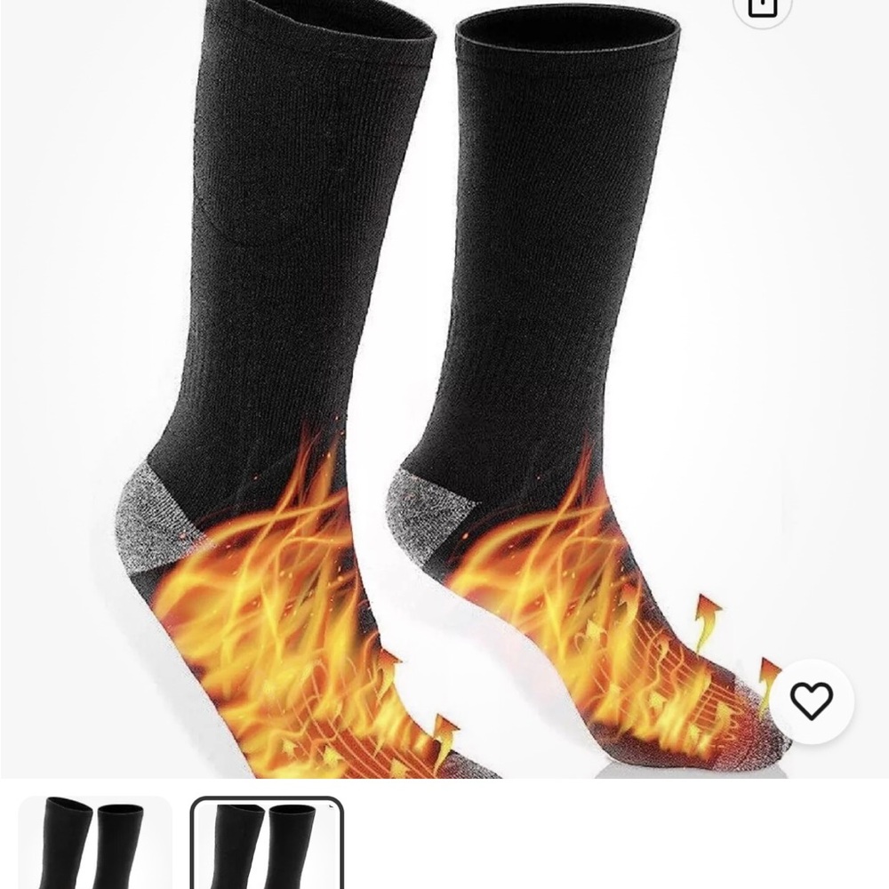 Black heating socks. Comes with battery pack